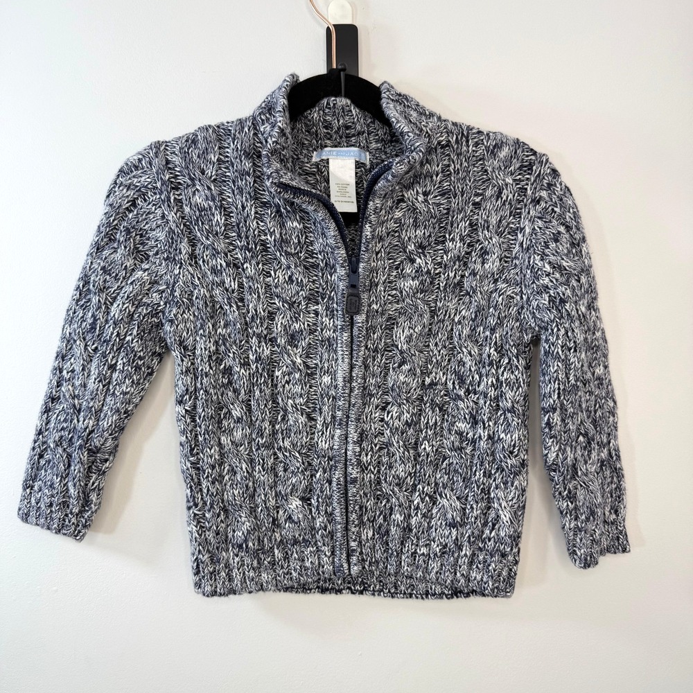 Janie & Jack 18–24M Navy Marled Cable Knit Zip Sweater Toddler Cotton Jacket